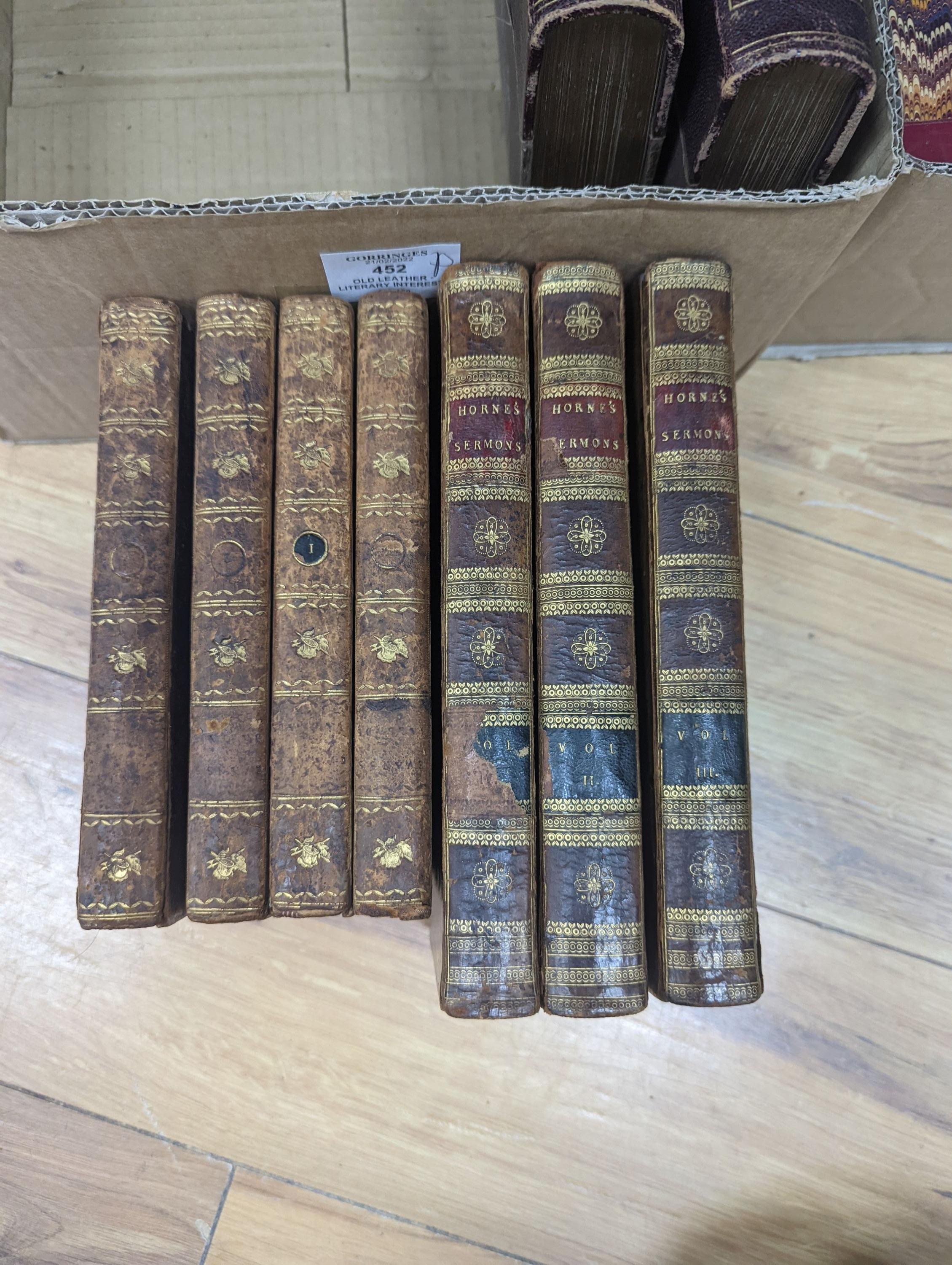 Old leather - Literary Interest, various bindings, 18th/19th century (59 vols) (in 2 boxes).